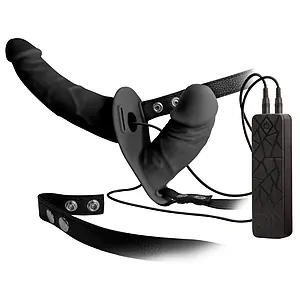 Strap On Cu Vibrații Double Thruster Negru pe SexLab