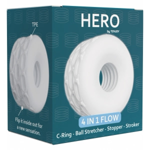 ToyJoy Hero 4în1: Inel C, Întinzător, Masturbator Alb