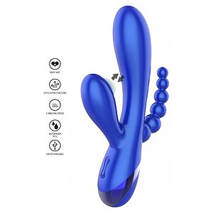 Triple Love Vibrator Rabbit Multifuncțional Albastru