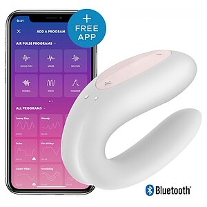 Vibrator Pentru Cuplu Cu Aplicatie Satisfyer Double Joy Alb