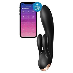 Vibrator Rabbit Satisfyer Double Negru pe SexLab