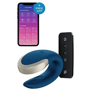 Vibrator Satisfyer Double Love Luxury Partner Albastru pe Sexlab.ro