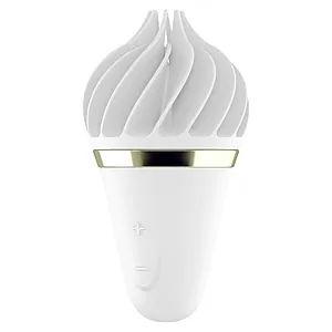 Vibrator Din Silicon Moale Cu Coaste Rotative Vibrator Clitoridian Satisfyer Layons Sweet Temptation Alb