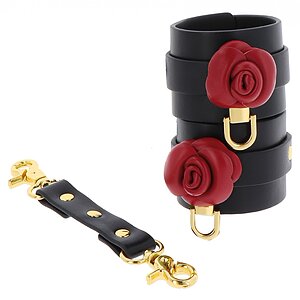 Cătușe Din Piele Wild Roses Wrist Cuffs Negru