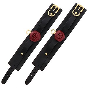 Cătușe Din Piele Wild Roses Wrist Cuffs Negru