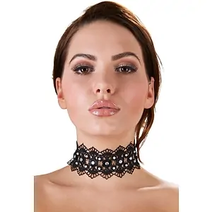 Zgardă Choker Rhinestones Negru pe SexLab