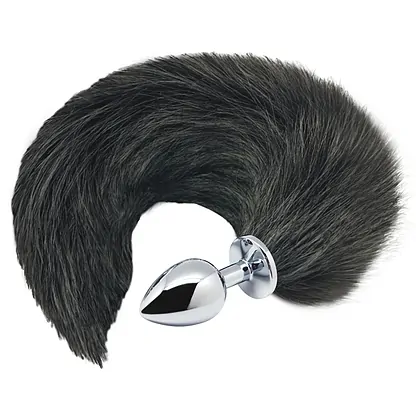 Alive Dop Anal Metalic cu Coadă Fox M - 8 cm Negru