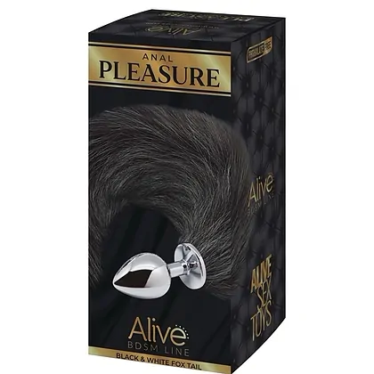 Alive Dop Anal Metalic cu Coadă Fox M - 8 cm Negru