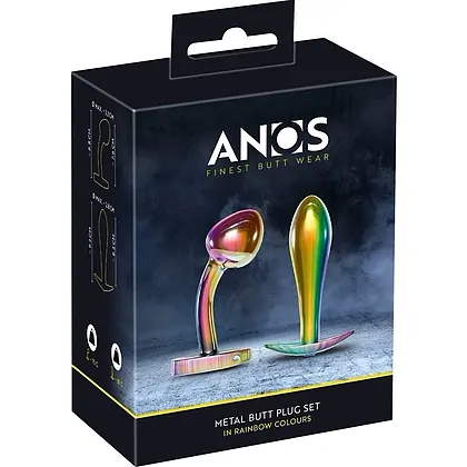 ANOS Set 2 Pluguri Anale Metalice curcubeu, Greutate Optimă Multicolor