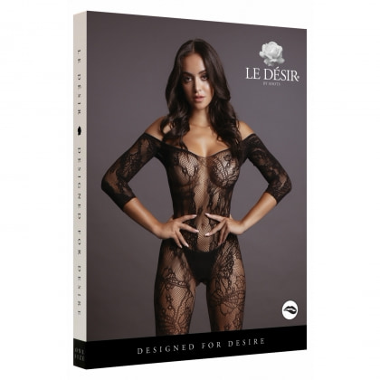 Catsuit Le Désir Lace Sleeved Negru S-L
