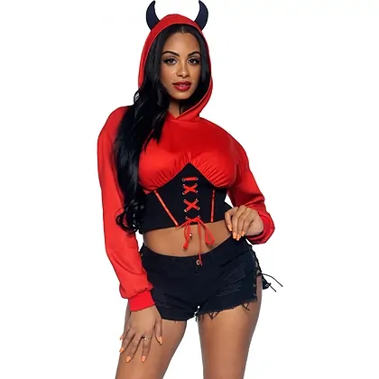 Costum Leg Avenue Devil Cropped Hoodie Roșu XS