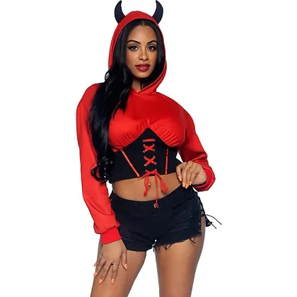 Costum Leg Avenue Devil Cropped Hoodie Rosu XS