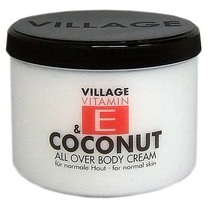 Cremă corp cu vitamina E și Cocos, Village Cosmetics, 500 ml