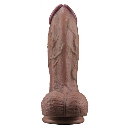 Dildo XXL Din Silicon Dublu Strat, Realist, Ventuză Maro