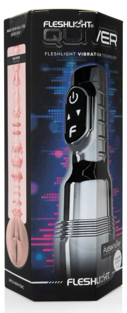 Fleshlight Quiver — Masturbator Vibrant, Reîncărcabil Argintiu
