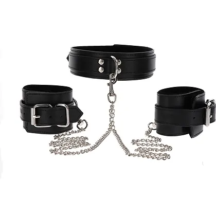 Heavy Collar and Wrist Cuffs Negru