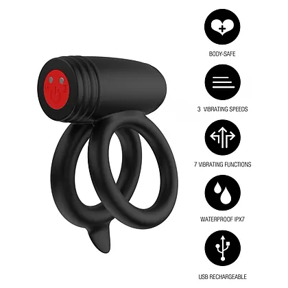 Hidden Desire Elite Power Twin C-Ring - 10 Moduri, IPX7 Negru