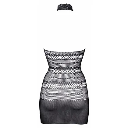 Le Desir High Lace Neck Net Mini Dress Negru S-L