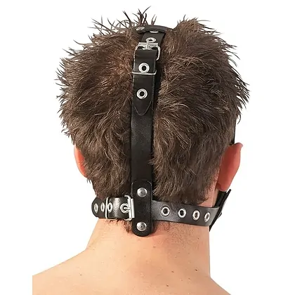 Leather Head Harness with Dildo Negru