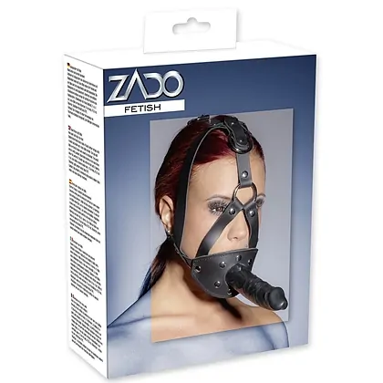 Leather Head Harness with Dildo Negru