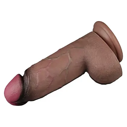 Lovetoy Dildo 25cm Silicon Dublu Strat cu Ventuză Maro