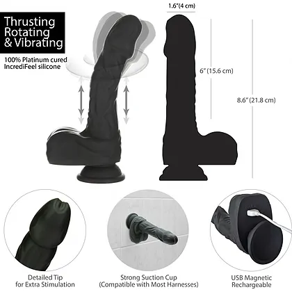 Naked Addiction 23 cm, Vibrator Rotativ și De împingere Negru