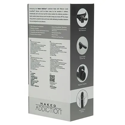 Naked Addiction 23 cm, Vibrator Rotativ și De împingere Negru