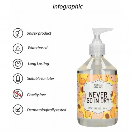 Lubrifiant Anal pe Bază de Apă Never Go In Dry 500 ml