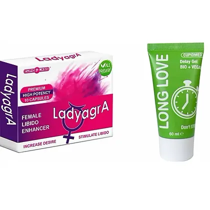 Pachet Pastile Libido Ladyagra 10capsule + Gel Ejaculare Precoce Long Love 50ml