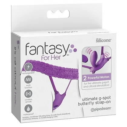 Pipedream Butterfly Strap On 10 Moduri Reîncărcabil Mov