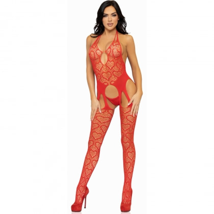 Bodystocking Plasă Inimioare Leg Avenue siluetă Conturată Roșu S-L