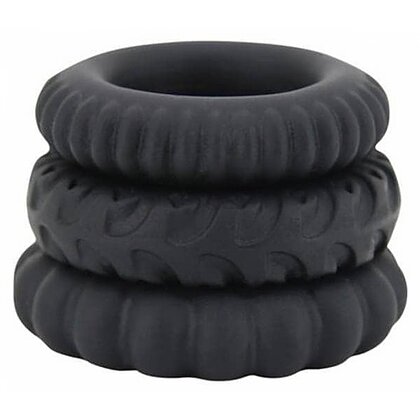 Set Inele Penis Titan 3 în 1 Silicone Negru