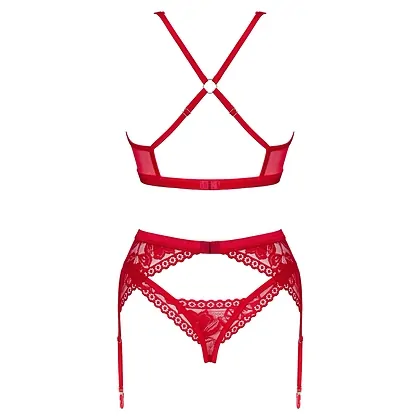 Set Obsessive Lacelove 3 Piese Roșu XS-S