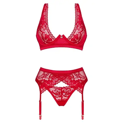 Set Obsessive Lacelove 3 Piese Roșu XS-S
