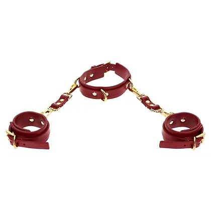 Set Zgardă și Cătușe D-Ring Deluxe Roșu