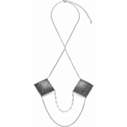 Stickere Sâni Pătrate Argintii cu Lanț și Cristale Argintiu