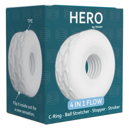 ToyJoy Hero 4în1: Inel C, Întinzător, Masturbator Alb