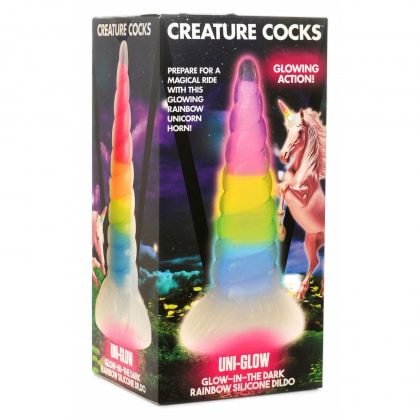 UniGlow Horn — Dildo silicon Fosforescent 20 cm Multicolor