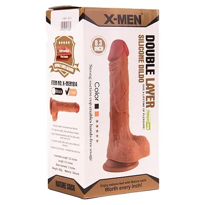 X-MEN 8.3 inch Double Layer Silicone Dildo Brown