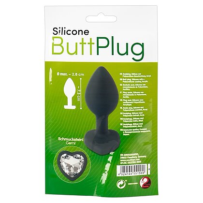 You2Toys Dop Anal Compact Din silicon cu Piatră Inimă 7.3cm Negru