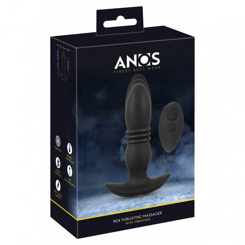 ANOS Plug Anal Vibrator Thrusting — 10 Vibraţii, 6 Împingeri Negru