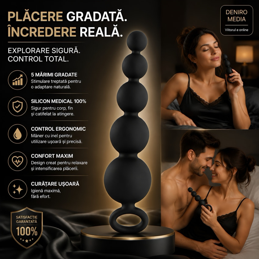 Bile Anale Din Silicon Cu încrețituri 14cm Negru