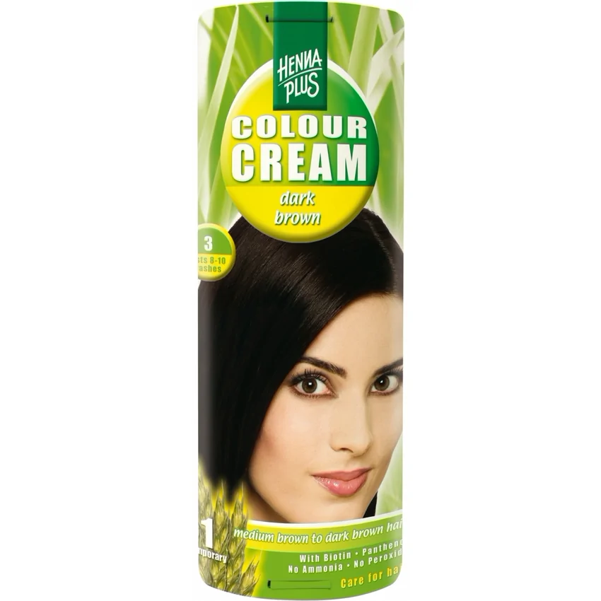 Cremă nuanțatoare, 3, Colour Cream Dark Brown, Hennaplus, 60 ml