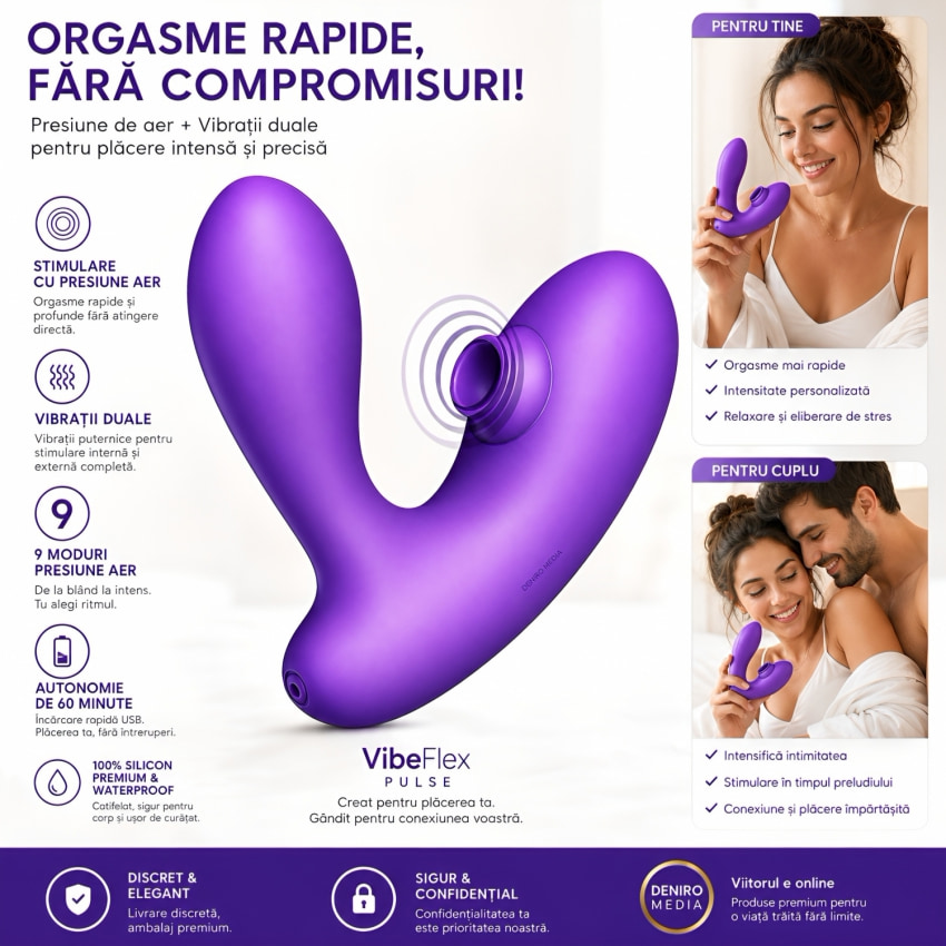 DuoVibe I Vibrator Air Punctul G Mov 9+9 Moduri, Reîncărcabil