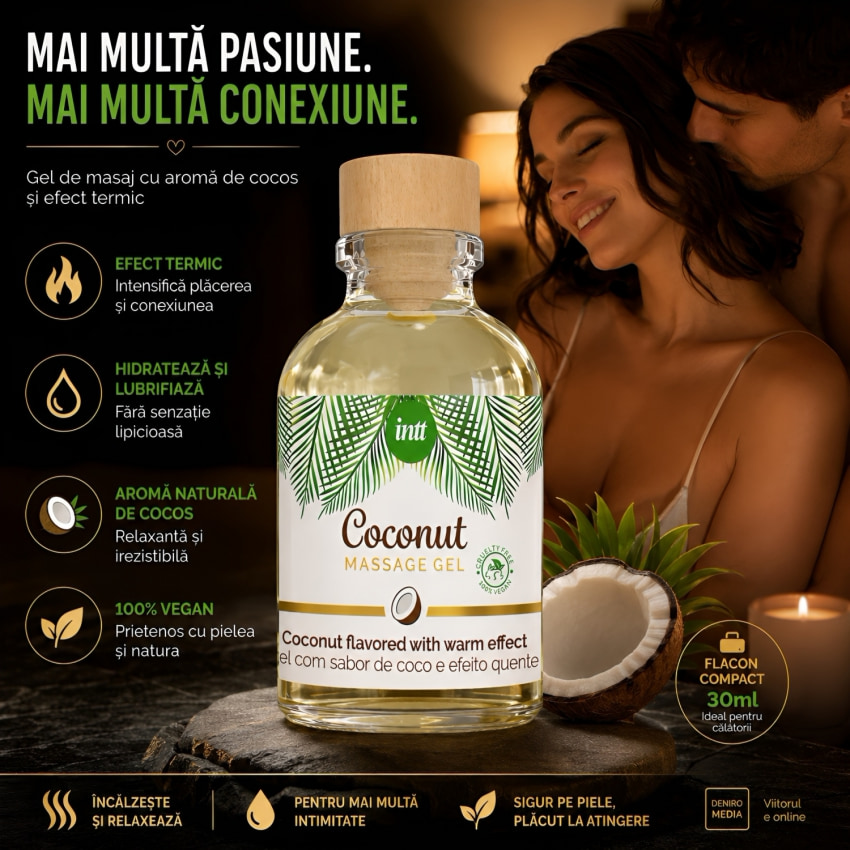 Gel Masaj Vegan Intt Cocos cu Concluzie încălzire 30ml