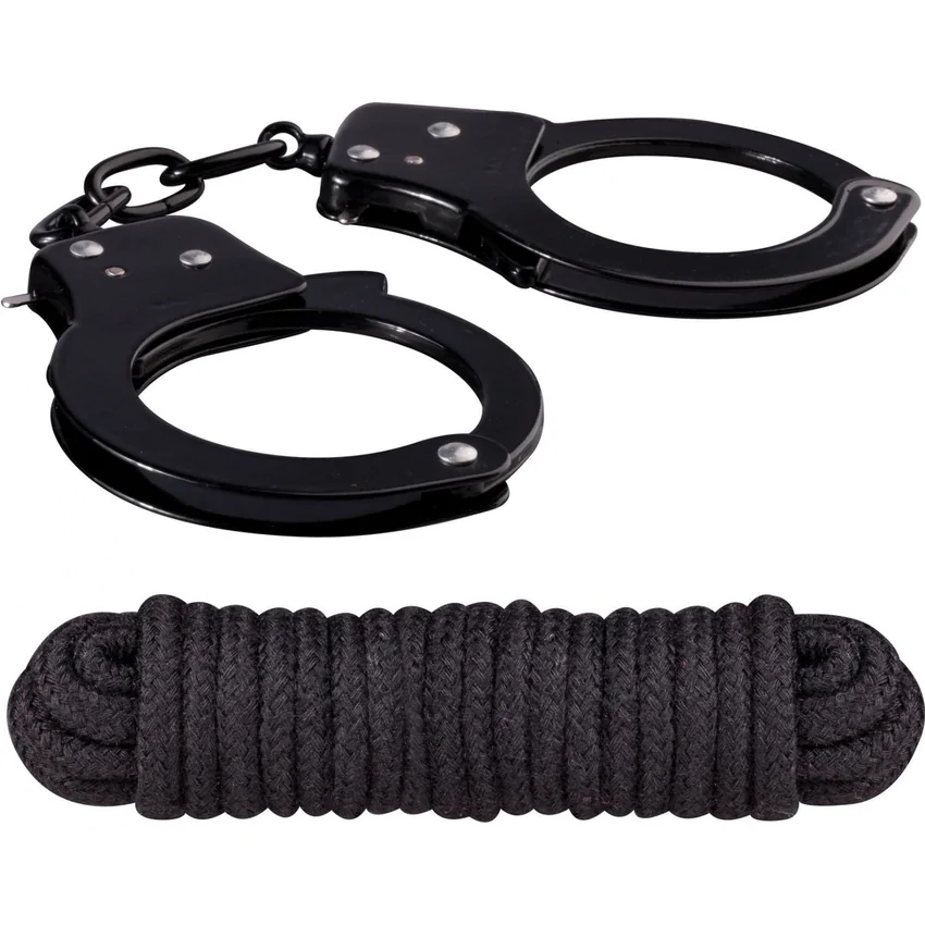 Kit Nmc: Cătușe Metalice Reglabile și Frânghie 3 M Negru