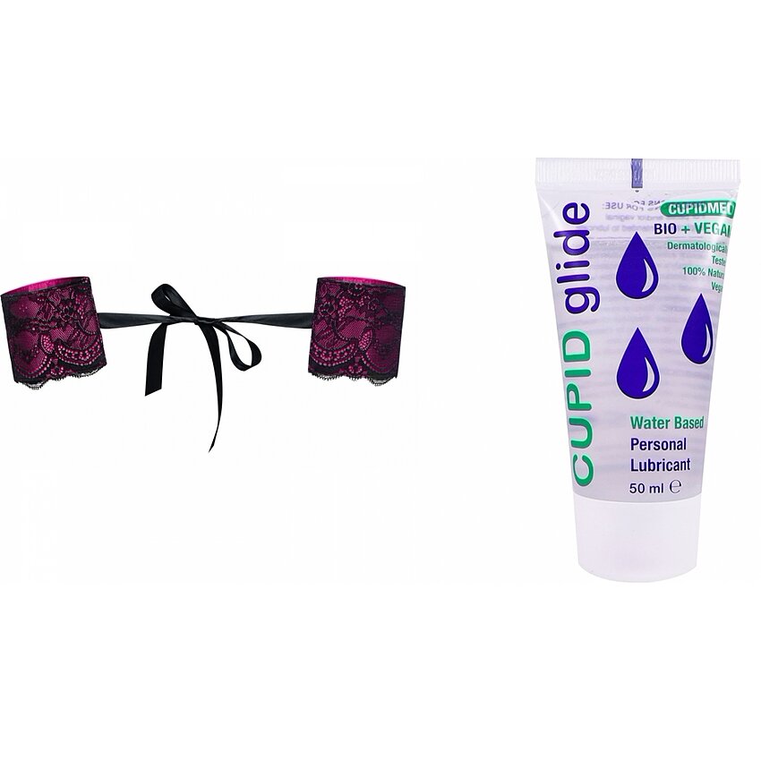 Pachet Cătușe Obsessive Roseberry Mov + Lubrifiant Bio Cupid Glide