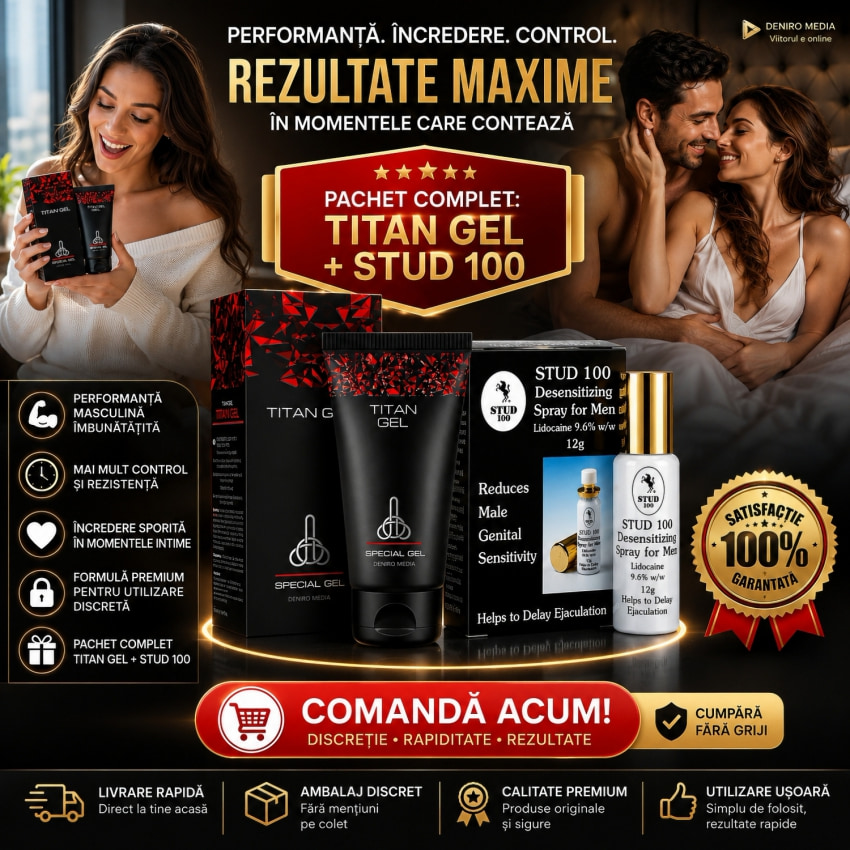 Pachet Cremă Mărirea Membrului Titan Gel Original + Spray Stud 100 Original