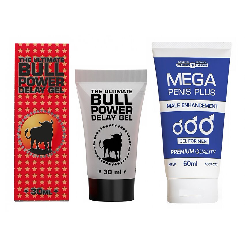 Pachet Gel Mărire Penis Mega Penis Plus 65ml Și Gel Ejaculare Prematură Bull Power Delay 30ml