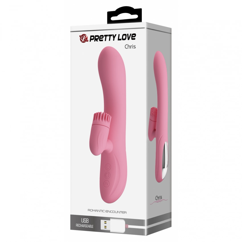 Rabbit Chris Rotativ Reîncărcabil cu Limbă și Braț Pentru Clitoris Roz